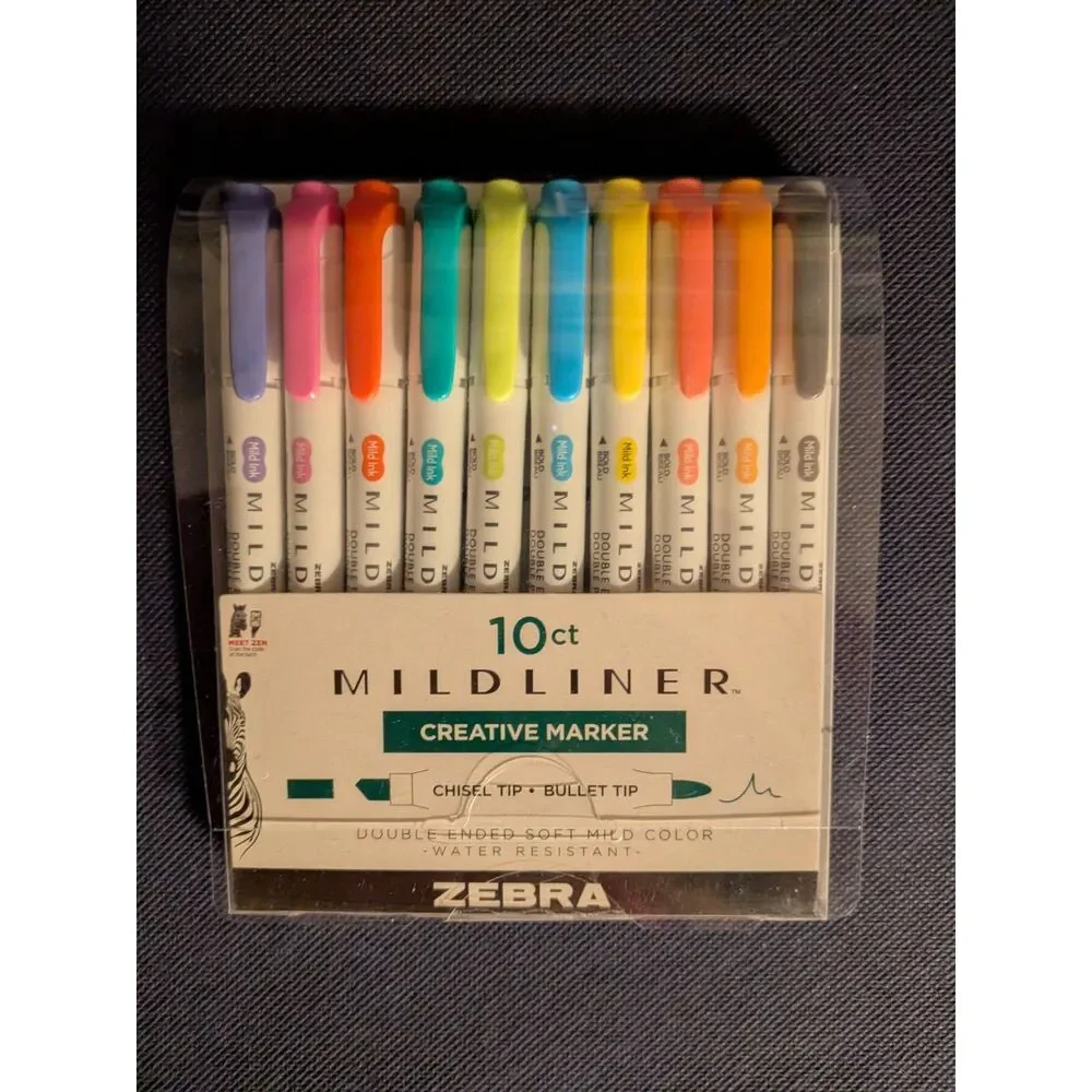 Zebra Mildliner Creative Marker 10 Count Chisel & Bullet Tip Assorted Colors NEW